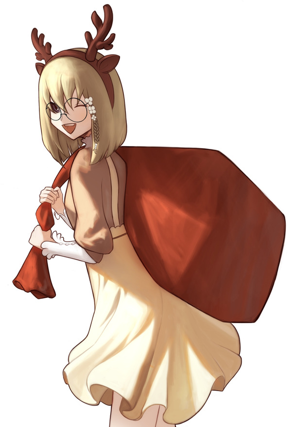 Скейлд с мешком подарков и оленьими рогами